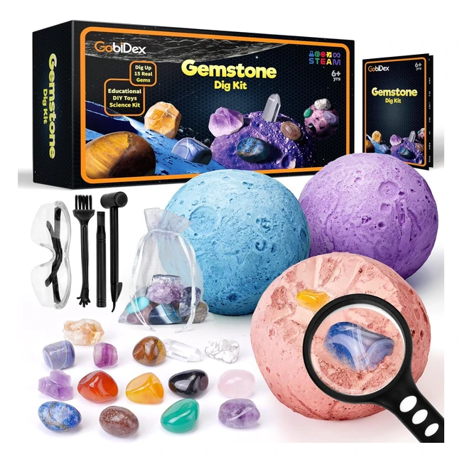 Mega Gemstones Dig Kit - STEM Geology Educational Toys for Boys/Girls Ages 6 - Excavation Kits for Kids Age 6-10