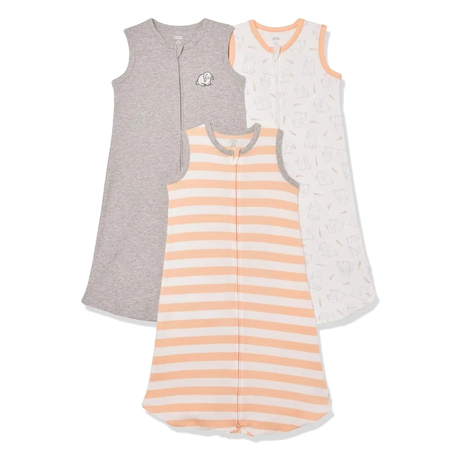 Amazon Essentials Unisex Babies Cotton Sleep Sack Pack of 3 - Grey Heather/Off-White/Rabbit Orange - 06 Months