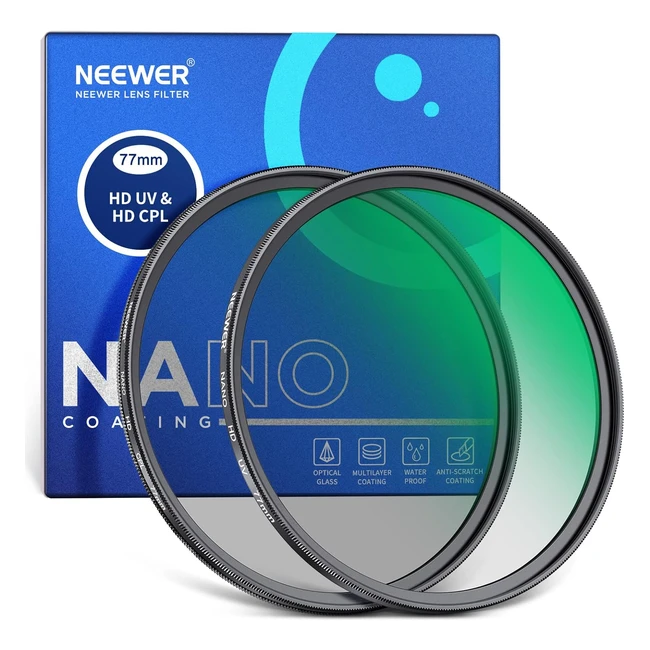 Neewer 77mm CPL UV Filtres Objectif HD Nano 30 Couches Aluminium