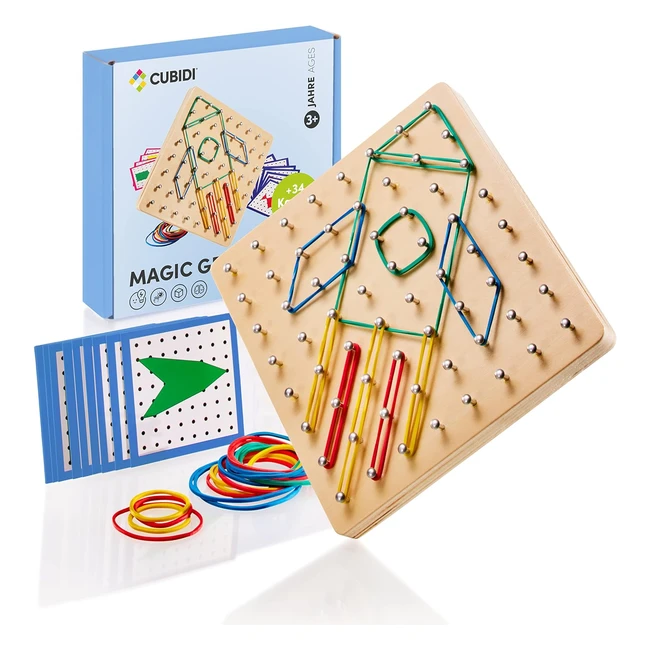 Cubidi Kreatives Montessori Holz Geoboard | Lernspielzeug für Jungen und Mädchen ab 3 Jahren | Förderung räumliches Denken & Feinmotorik