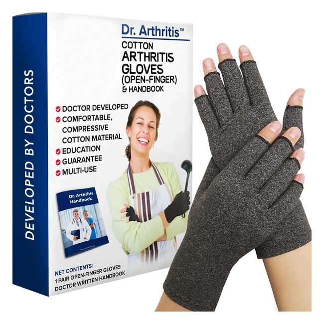 Doctor Developed Compression Gloves for Arthritis - Grey - Fingerless - Hand Support - Ref: ARTH-001
