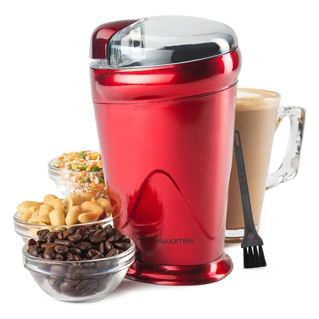 Andrew James Electric Coffee Grinder - Compact, Powerful, One Touch Operation - 150W - Red