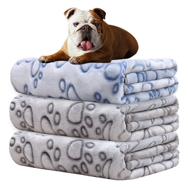 Rezutan Dog Blankets - Washable Flannel Throws for Dog Cat - 3 Pack - Grey/Blue - 80x60cm