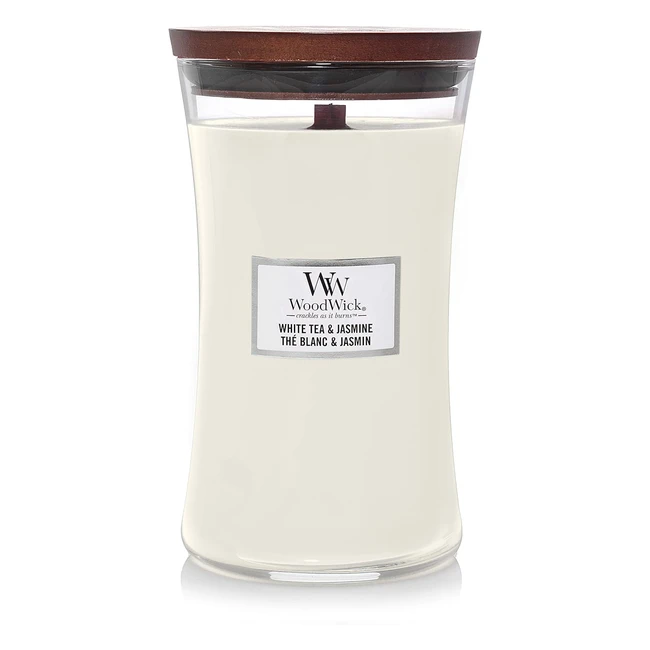Woodwick Large Hourglass Scented Candle - White Tea  Jasmine - Up to 130 Hours 