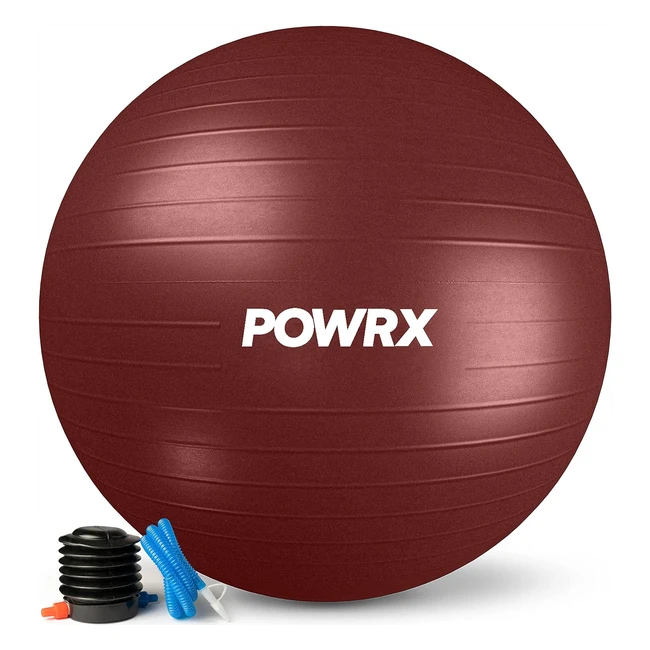 POWRX Gymnastikball inkl. Ballpumpe | Sitzball Pilates Yoga Ball | Antiburst | Verschiedene Größen 55-95 cm und Farben | Büro und Balance Stuhl | Pilzmesser mit Bürste