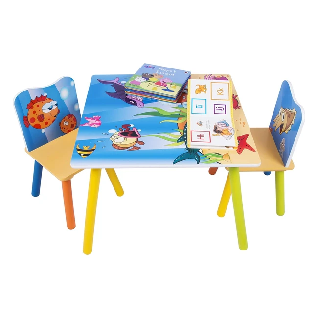 WOLTU Kindertisch mit 2 Sthlen fr Kinder 60x44x60cm - Meermotiv - Robust  S
