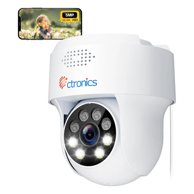 Caméra Surveillance Extérieure Intérieure 5MP WiFi Ctronics IP PTZ 355°90° Vision Nocturne Couleur 25m Audio Bidirectionnel IP66