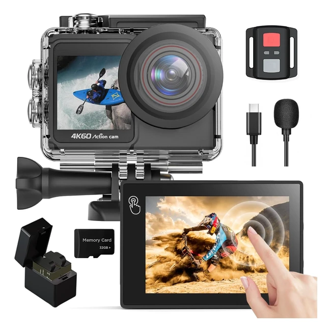 Caméra sport 4K60fps Timnut avec carte SD 32Go - Étanche - Double écrans tactile - HD 20MP - Action170