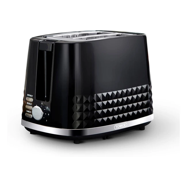 Tower T20082BLK Solitaire 2 Slice Toaster Black Chrome Accents 850W - Stylish De
