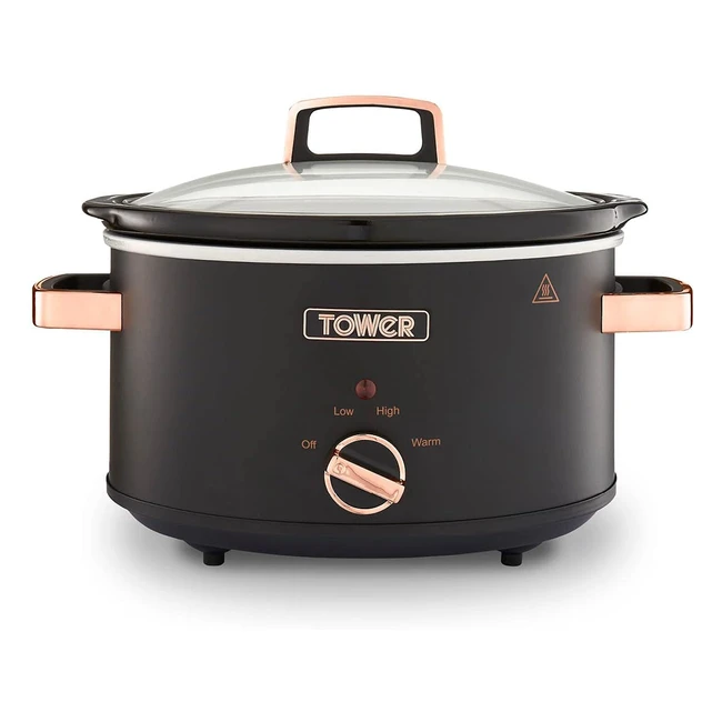 Tower T16042BLK Cavaletto 35L Slow Cooker 3 Heat Settings Cool Touch Handles 210W Black Rose Gold