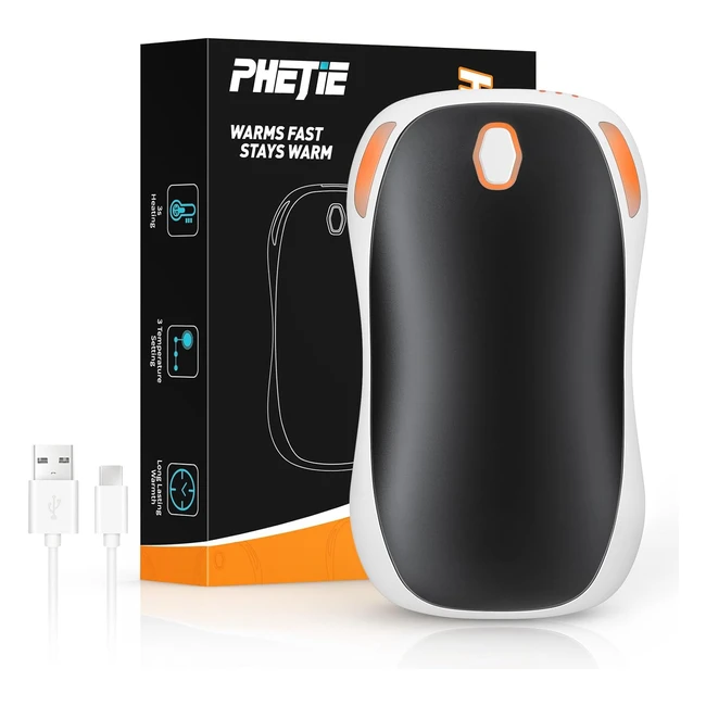 Phejie Hand Warmer Rechargeable Electric Hand Warmer with 3 Heat Settings 10hrs Long Lasting USB Pocket Heater