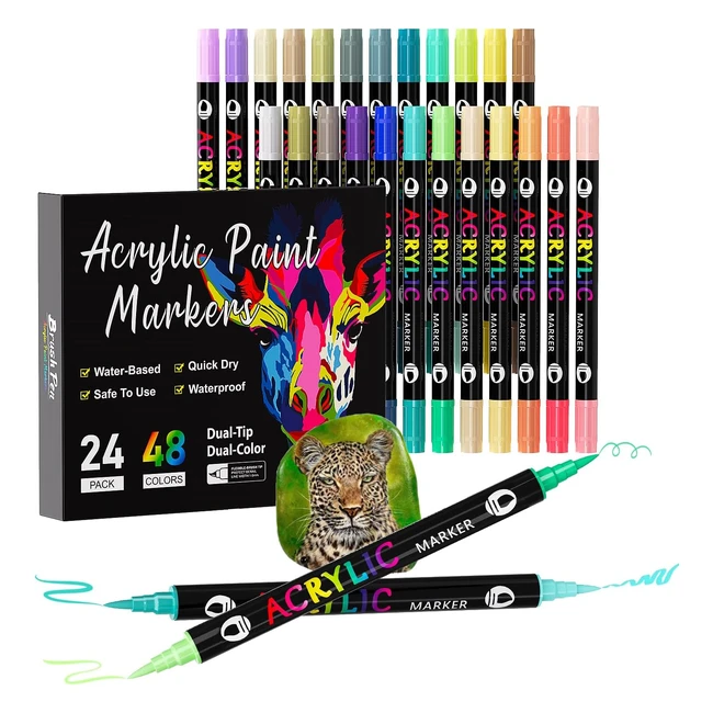 Sonlayin Acrylic Paint Pens 48 Colors 24 Pack Dual Tip Rock Painting Pens