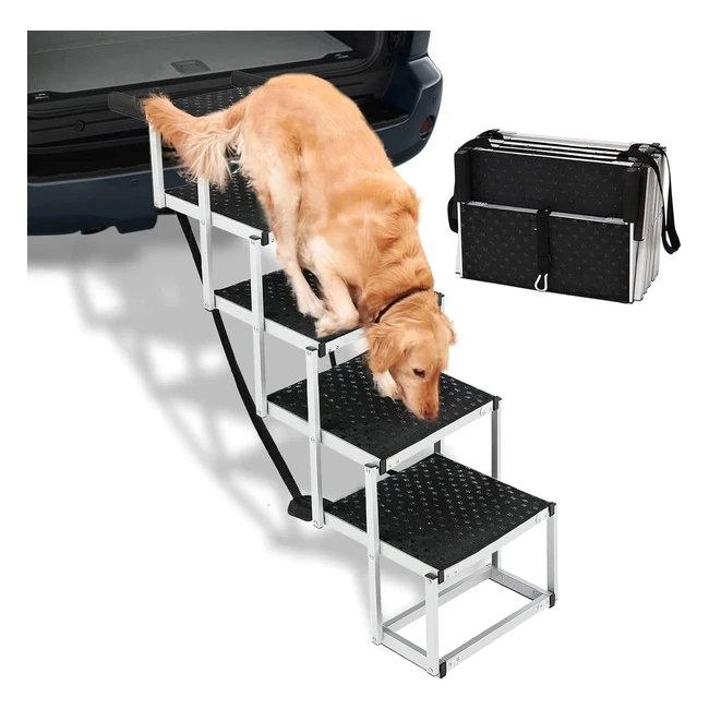 Upgraded Dog Car Ramp Folding Steps for Large Dogs - Lightweight Portable Aluminum Dog Ladder - Support to 80kg