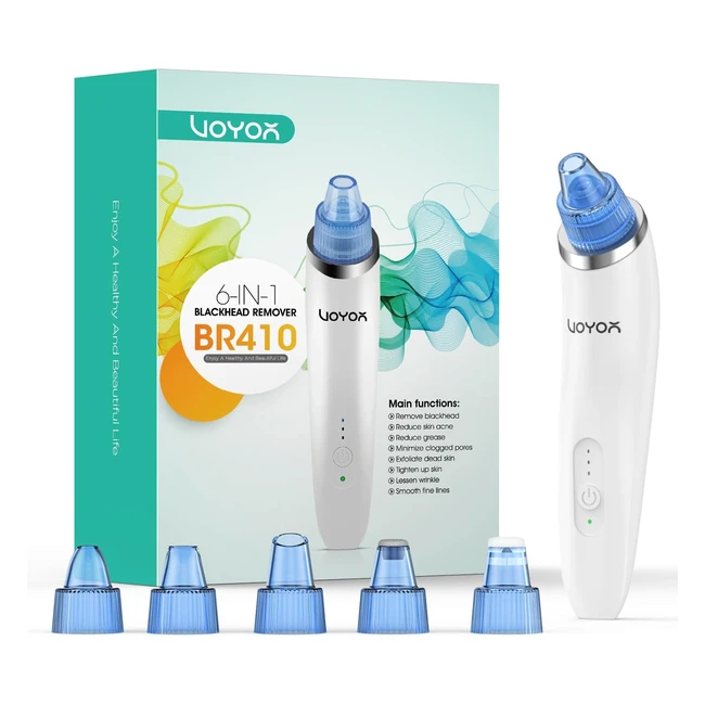 Voyor Blackhead Remover Vacuum BR410 - Powerful Suction, 3 Strength Levels, 6 Heads