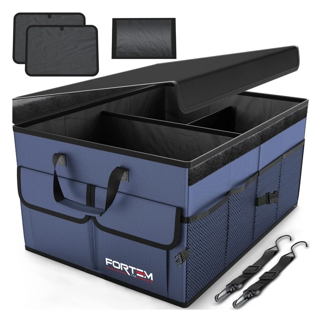 Fortem Car Boot Organiser Blue | Multi Compartment | Non Slip Bottom | Adjustable Straps