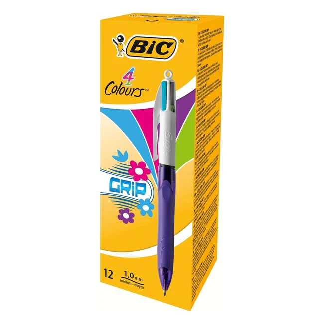 Bolígrafo BIC 4 Colours Grip Fashion VI - Colores Pastel - Caja de 12 Unidades
