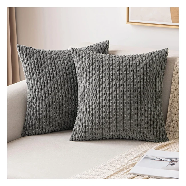 MIULEE Corduroy Cushion Covers 16x16 Inch Pack of 2 Dark Grey
