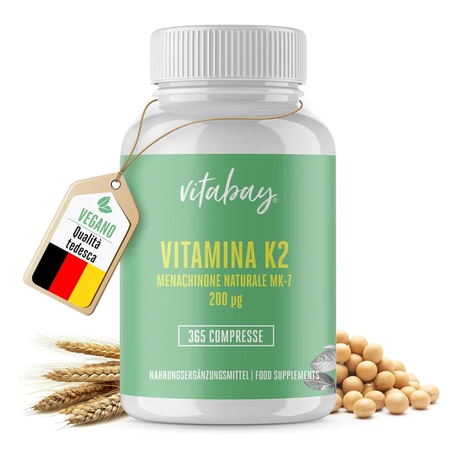 Vitabay Vitamina K2 MK7 200 mcg 365 Pastiglie Integratori Alimentari Naturali - 