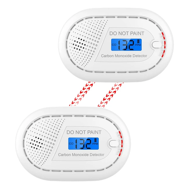 CPVan Carbon Monoxide Detector 10 Year Sealed Battery CO Alarms Home Safety Interlinked CO Alarm Digital Display EN 50291 SM11R Models 2 Pack