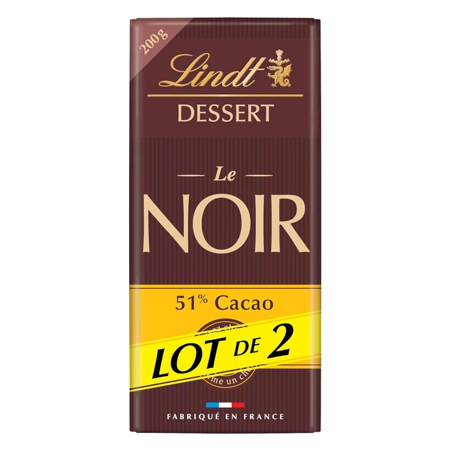 Tablette Lindt Noir 51 Cacao Dessert 2x200g - Chocolat Ptissier