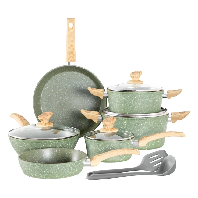 Kitchen Academy Induction Cookware Set 12-Piece Nonstick Granite Green Pots and Pans #HealthyCooking