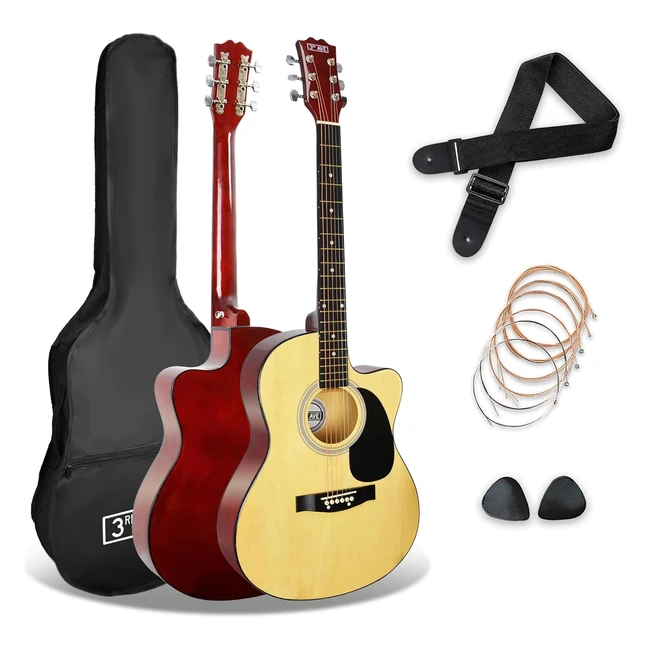 Pack Guitarra Acústica 3rd Avenue Tamaño Estándar 44 para Principiantes - Funda y Cuerdas de Repuesto