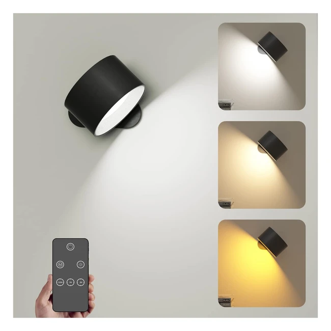 Lampada Parete LED Telecomando Ricaricabile - 3 Livelli Luminosità 3 Colori - Nero