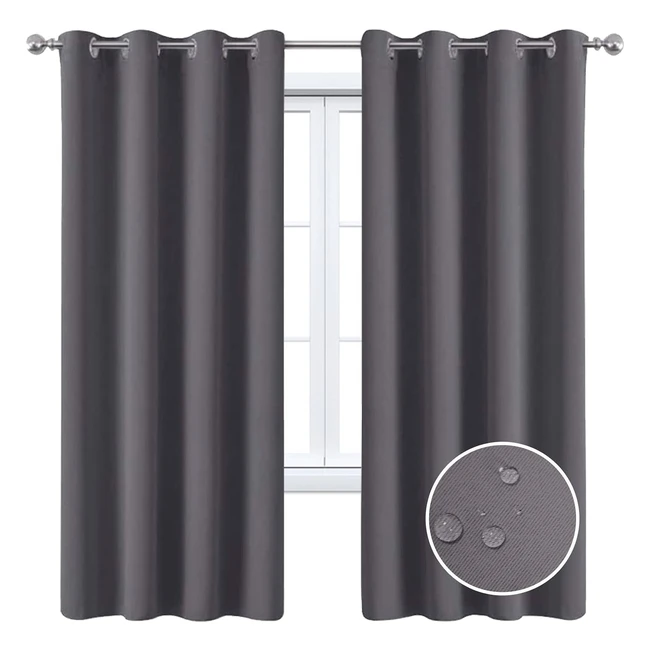 Maxijin Waterproof Blackout Curtains 2 Panels 66x72 Grey - Thermal Insulating Ey
