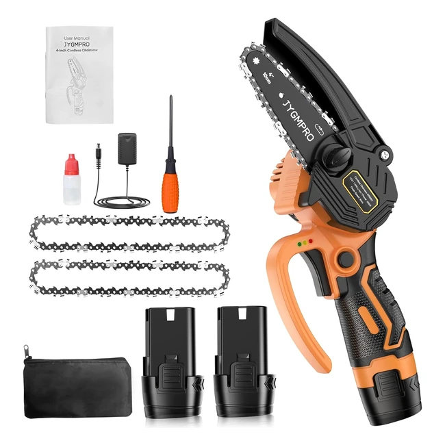 JYGMPro Mini Chainsaw 4 Inch Portable Cordless Chainsaw 500W Motor 2 Chains 8ms Chain Speed Electric Handheld Chainsaw