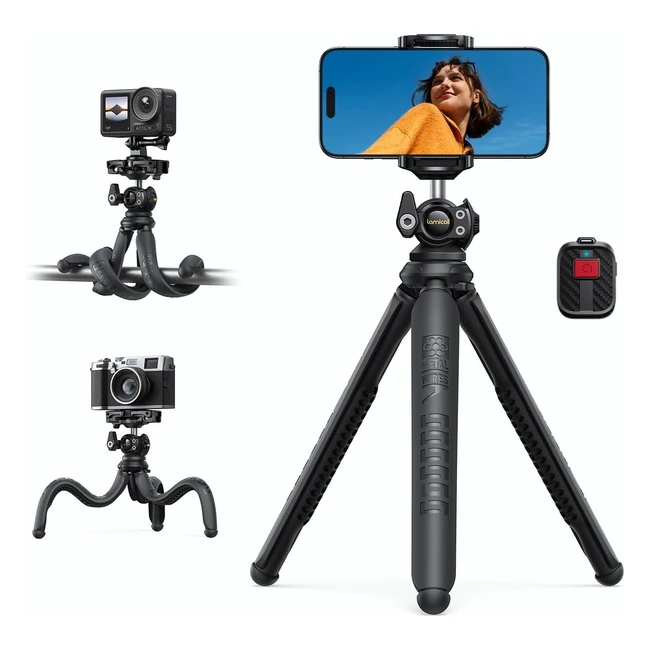 Mini trépied Lamicall 3 en 1 pour téléphone - Flexible, télécommande sans fil, 360° rotation - Perche selfie avec vis 1/4 - iPhone/Android/GoPro/Caméra