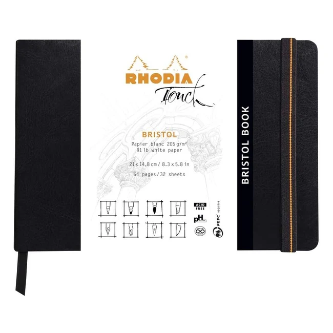 Cuaderno Clairefontaine Rhodia Touch 116114C A5 - 64 páginas - Papel Bristol liso 205g - Blanco