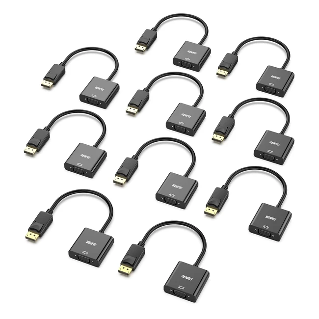 Benfei DisplayPort to VGA Adapter 10 Pack Goldplated DP Male to Female 1920x1080 60Hz