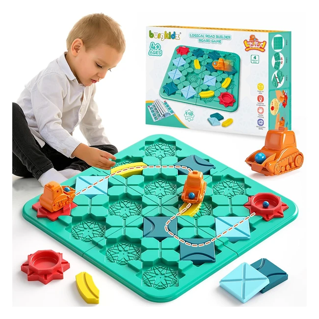 Burgkidz Logical Road Builder Game for Kids Puzzle Track Building Car Maze Board Games with Marble Balls - STEM Brain Toys for 4-8 Years Old