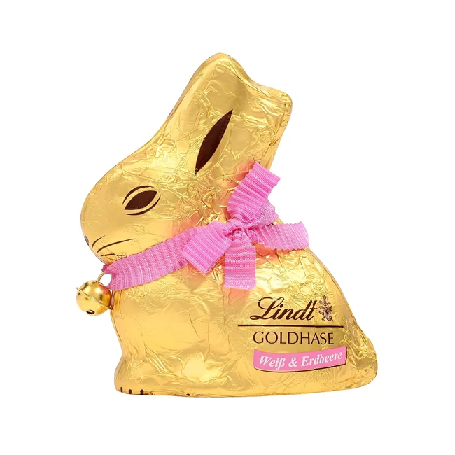 Lindt Schokolade Goldhase 100 g Goldhase Weiße Premium-Schokolade mit Erdbeerstücken in Hasenform für Ostern