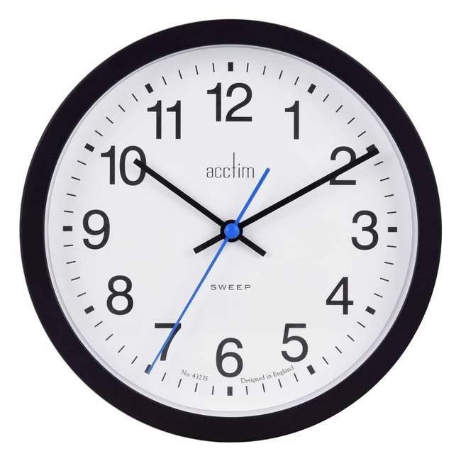 Acctim Bromham 20cm Black Wall Clock Non-Ticking Sweep Seconds Hand