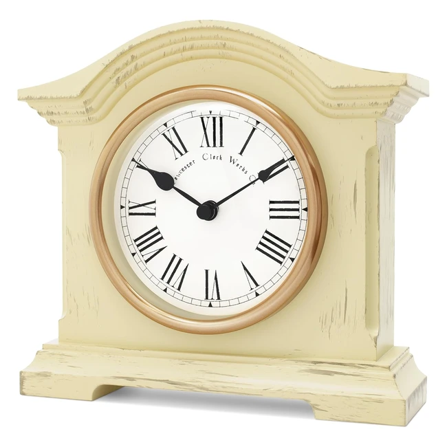 Mantel Clock Wooden Distressed Cream - Towcester Clock Works Co - Ref. 1234 - Roman Dial