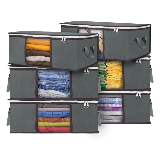 Budding Joy 35L Clothes Storage Bags 6 Pack - Durable Handles - Gray