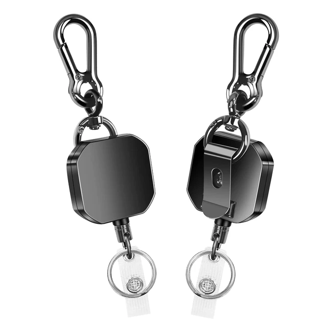 Hittopss 2 Packs Retractable Keychain Heavy Duty Metal ID Badge Holder Key Reel Carabiner Keychain