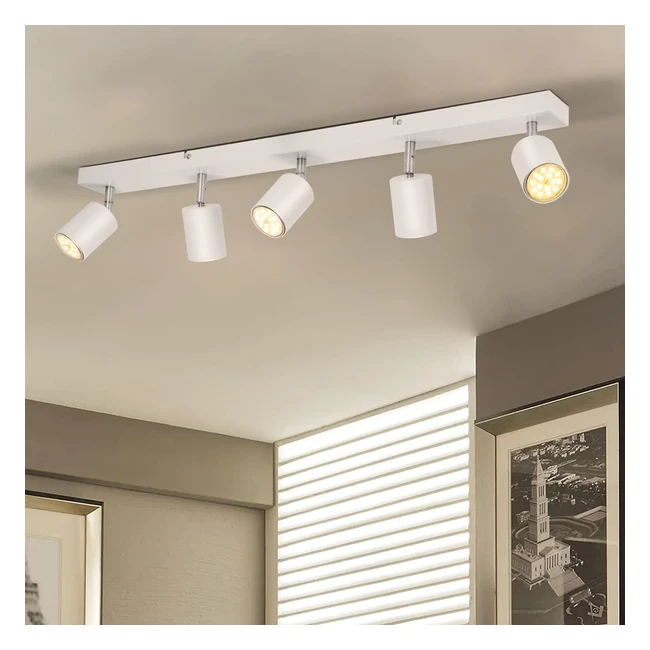 gr4tec 5 Way Ceiling Spotlight Adjustable LED Light Fitting White GU10 Bulbs 2700K 550lm