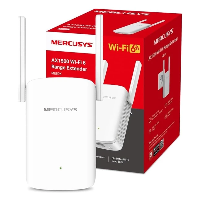 Repetidor WiFi 6 Mercusys ME60XAX1500 Banda Dual 1201 Mbps en 5 GHz y 300 Mbps e