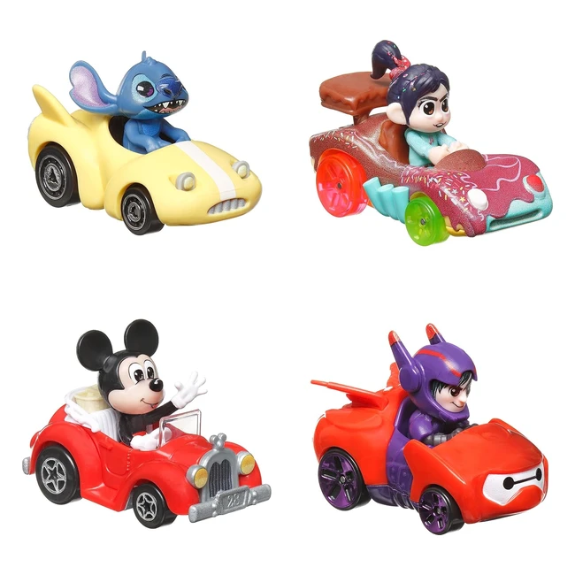 Hot Wheels Racerverse Set 4 Macchinine Diecast Disney Topolino Vanellope Hiro Stitch Giocattolo Bambini 3 Anni HKD31