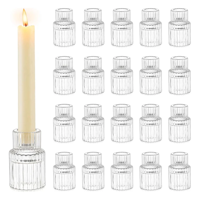 Romadedi Glass Candle Holder 20pcs Clear Small Tapered Wedding Christmas Decor B