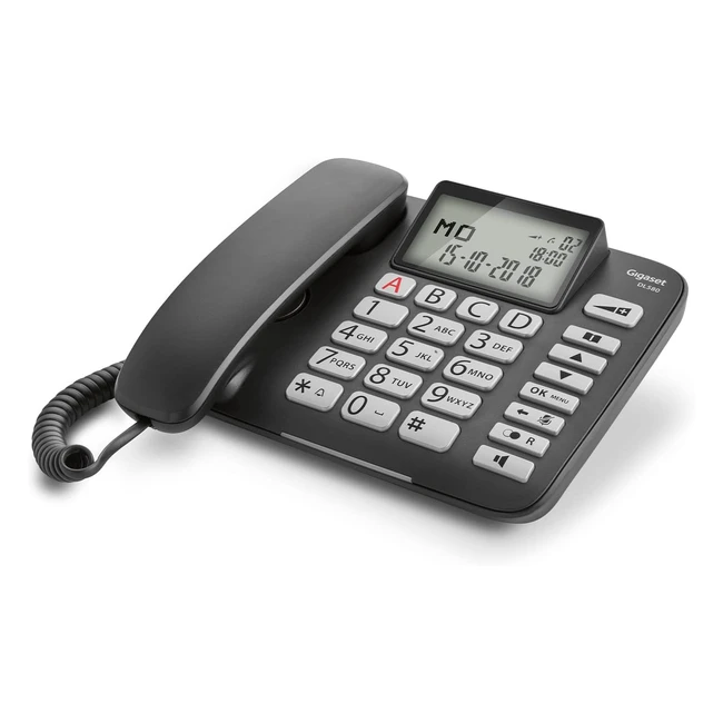 Teléfono Gigaset DL580 con Cable para Mayores - Manos Libres - Gran Pantalla - Compatible con Audífonos - Modo Eco - Negro