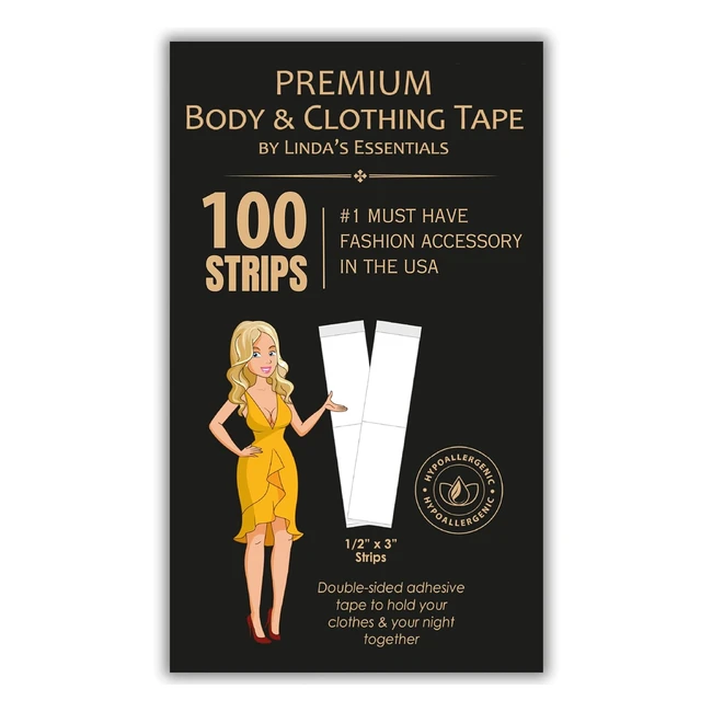 Lindas Essentials Double Sided Body Tape 100 Pack - Transparent Adhesive Dress Tape