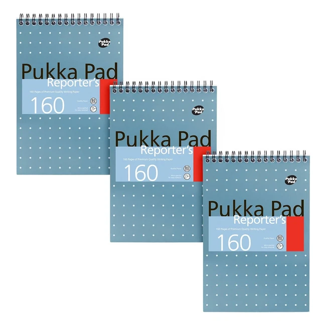 Pukka Pad Reporters Pad 3 Pack - 14 x 205cm - Wirebound Notebook - 160 Pages - Blue