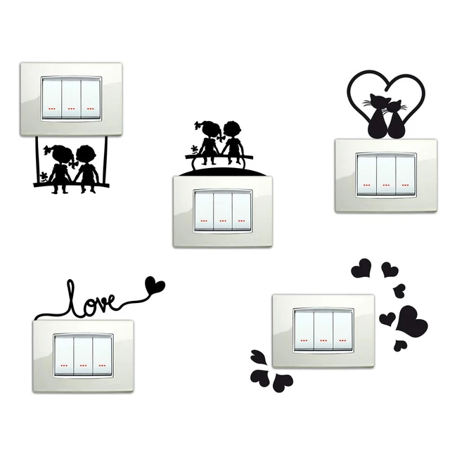 Adesivi Interruttore 5 Pezzi Love Cuoricini Gattini Wall Stickers