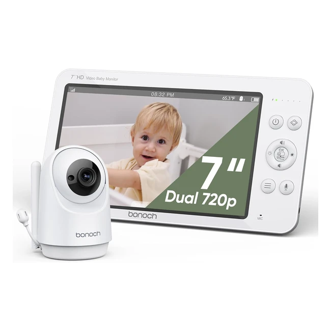 Bonoch 7 Zoll Babyphone mit Kamera 720P HD 6000mAh Akku Video Babyphon Nachtsicht Beidseitige Audiofunktion
