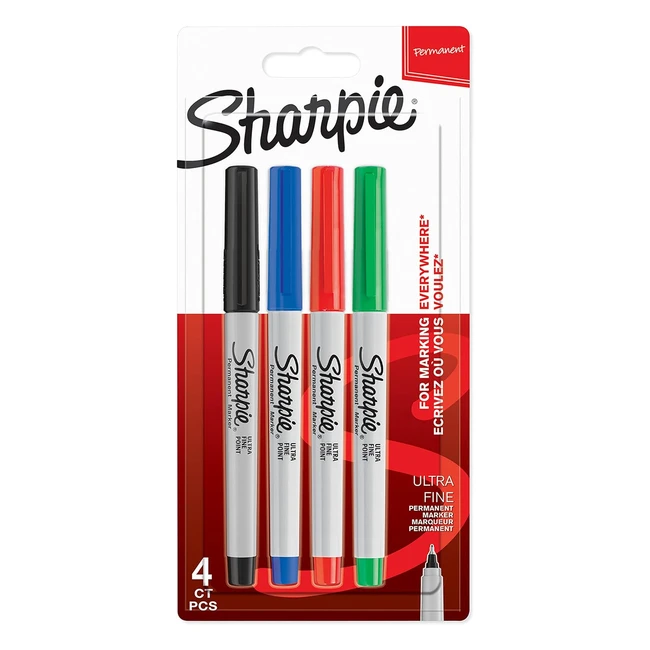 Sharpie Ultrafine Permanent Markers - Assorted Classic Colours (4 Count) - Quick Drying Ink