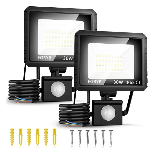 2pcs Security Lights Outdoor Motion Sensor 30W PIR LED Floodlight - Energy Saving - IP65 Waterproof