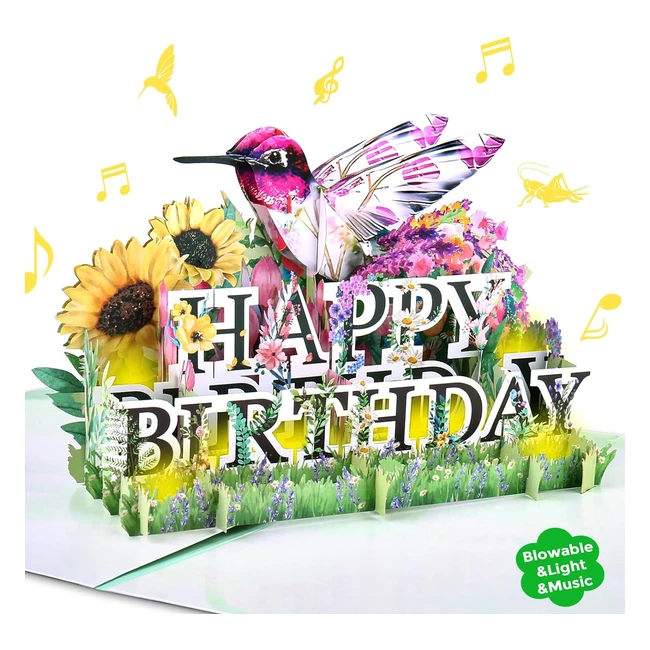 Fitmite Birthday Cards Music Lights Blowable Candle Pop Up - Get Well Soon Thank You Anniversary Card - Gifts for Women - Wife Girlfriend Mom Sister - Greeting Cards